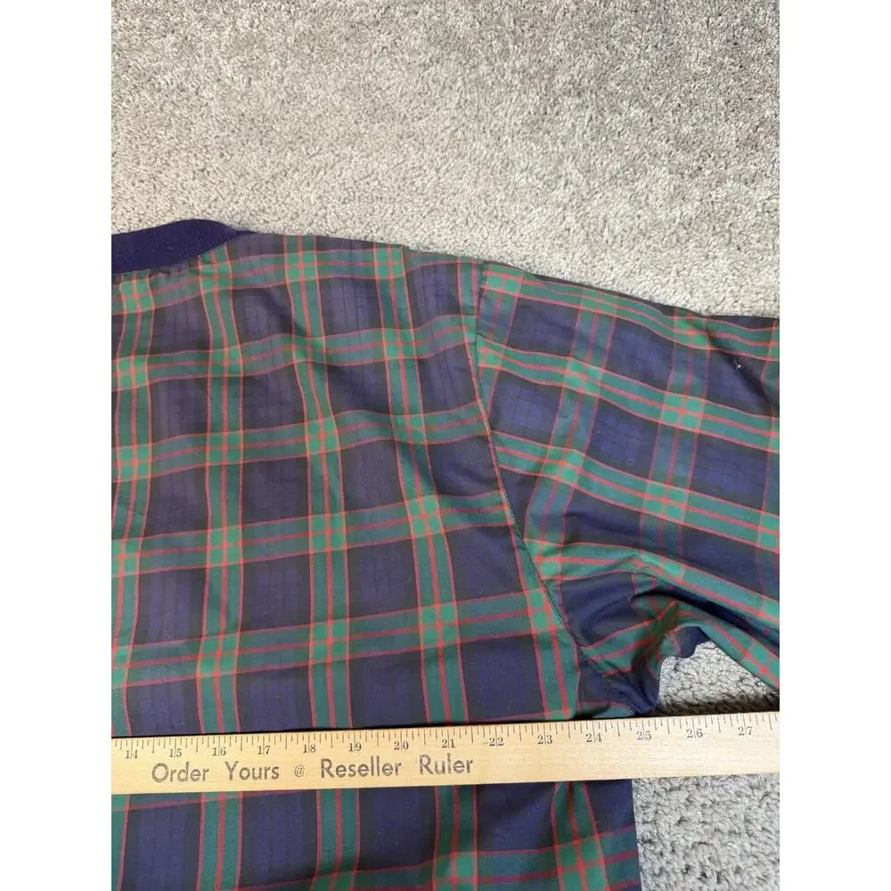 VINTAGE St Andrews The Old Course Windshirt Shirt Mens L Blue Tartan Plaid Y2K